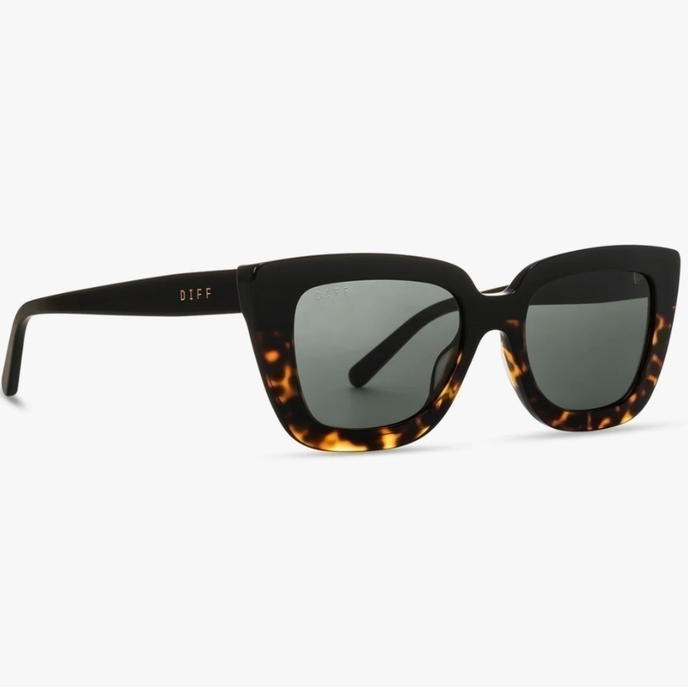 Brand New Diff Eyewear Runi Black Tortoise Grey Polarized Cat Eye Sunglasses